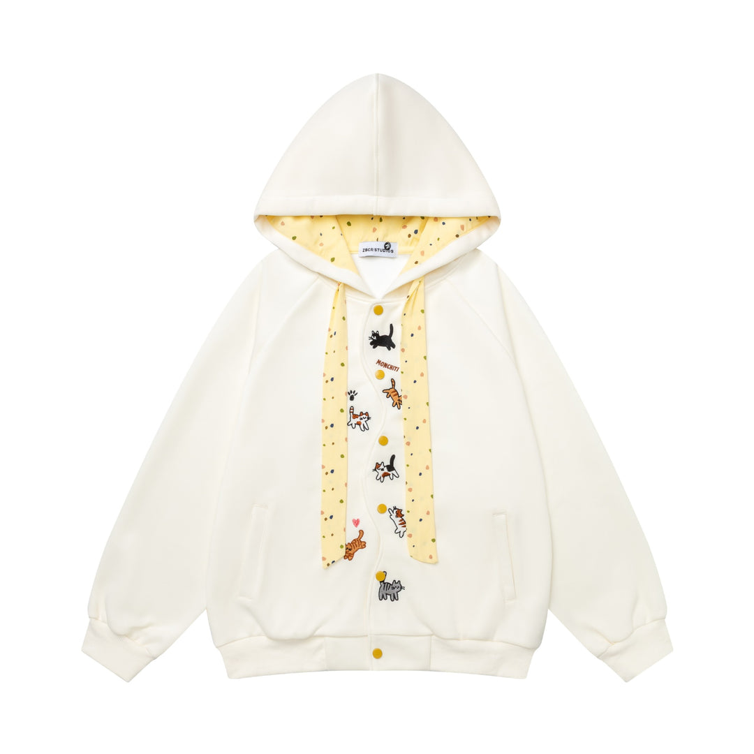 Full printed kitten contrasting hooded sweatshirt