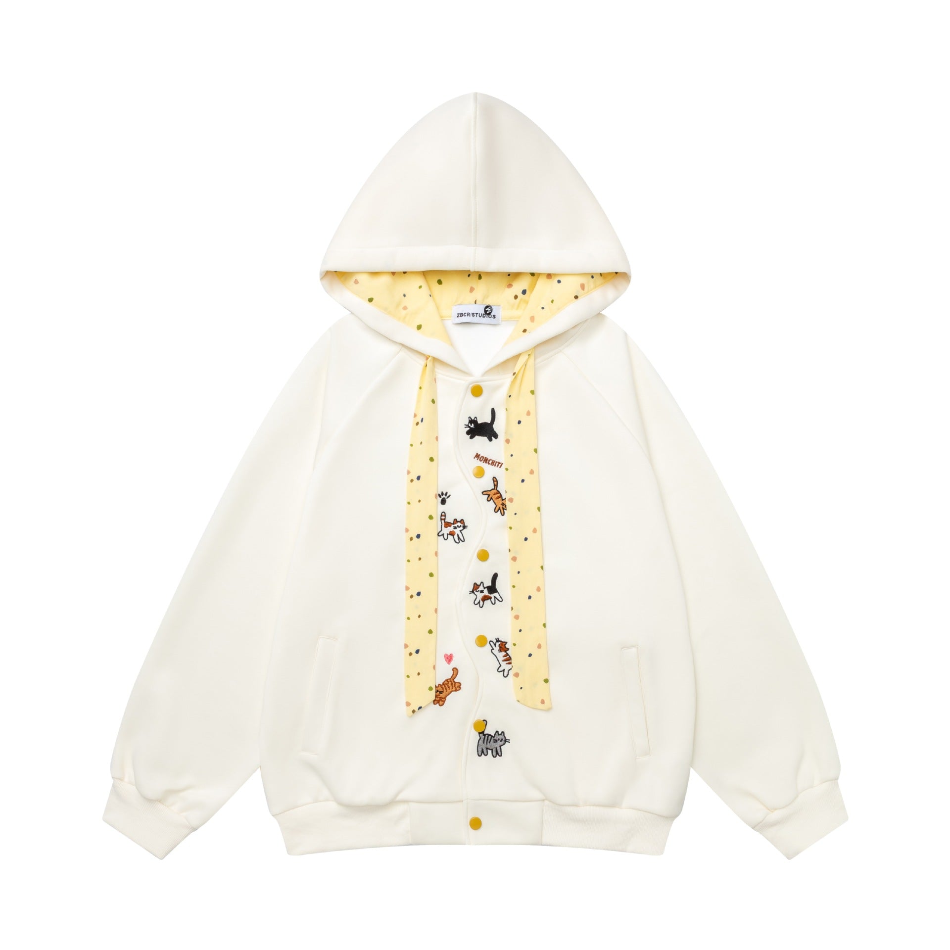 Full printed kitten contrasting hooded sweatshirt