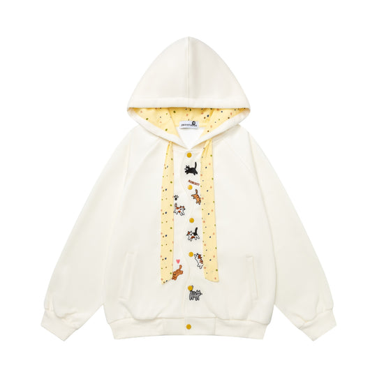 Full printed kitten contrasting hooded sweatshirt