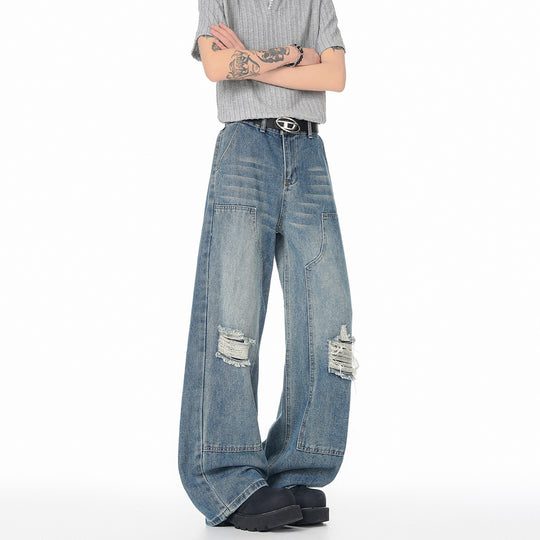 Vintage High Street Faux Ripped Denim Pants