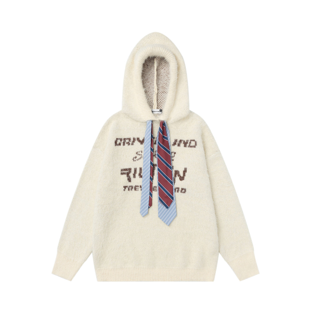 Double tie hat rope hooded sweater