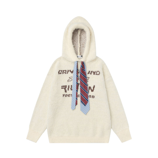 Double tie hat rope hooded sweater