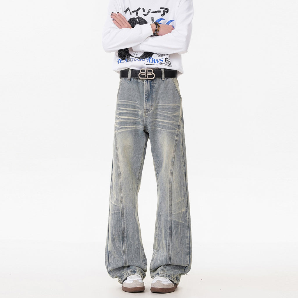 Retro Washed Distressed Flared Jeans Men