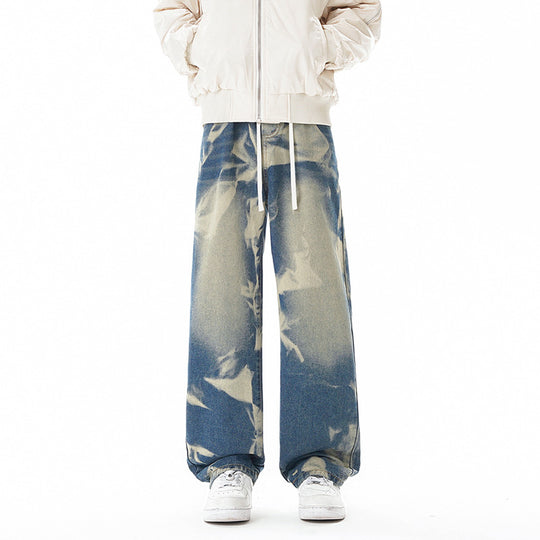 Street Style Gray Green Camouflage Denim Pants Men