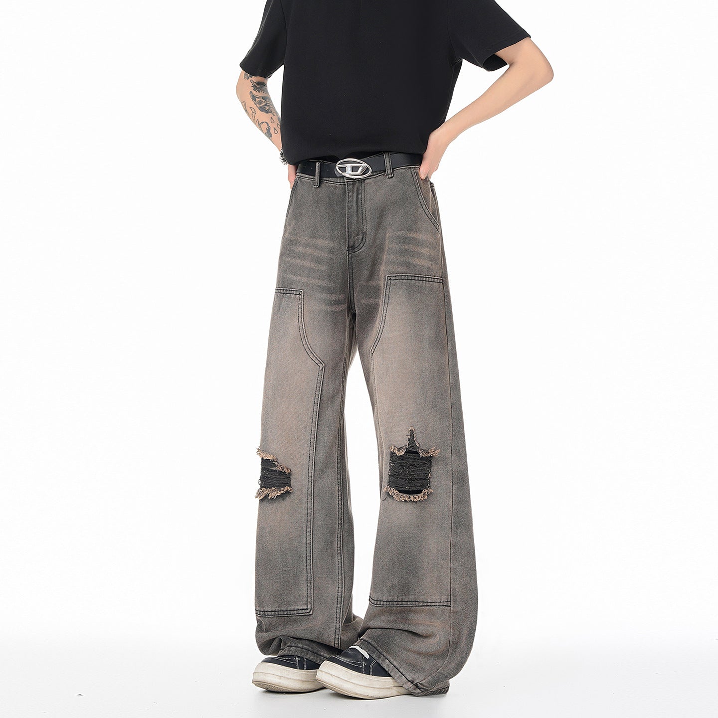 Vintage High Street Faux Ripped Denim Pants