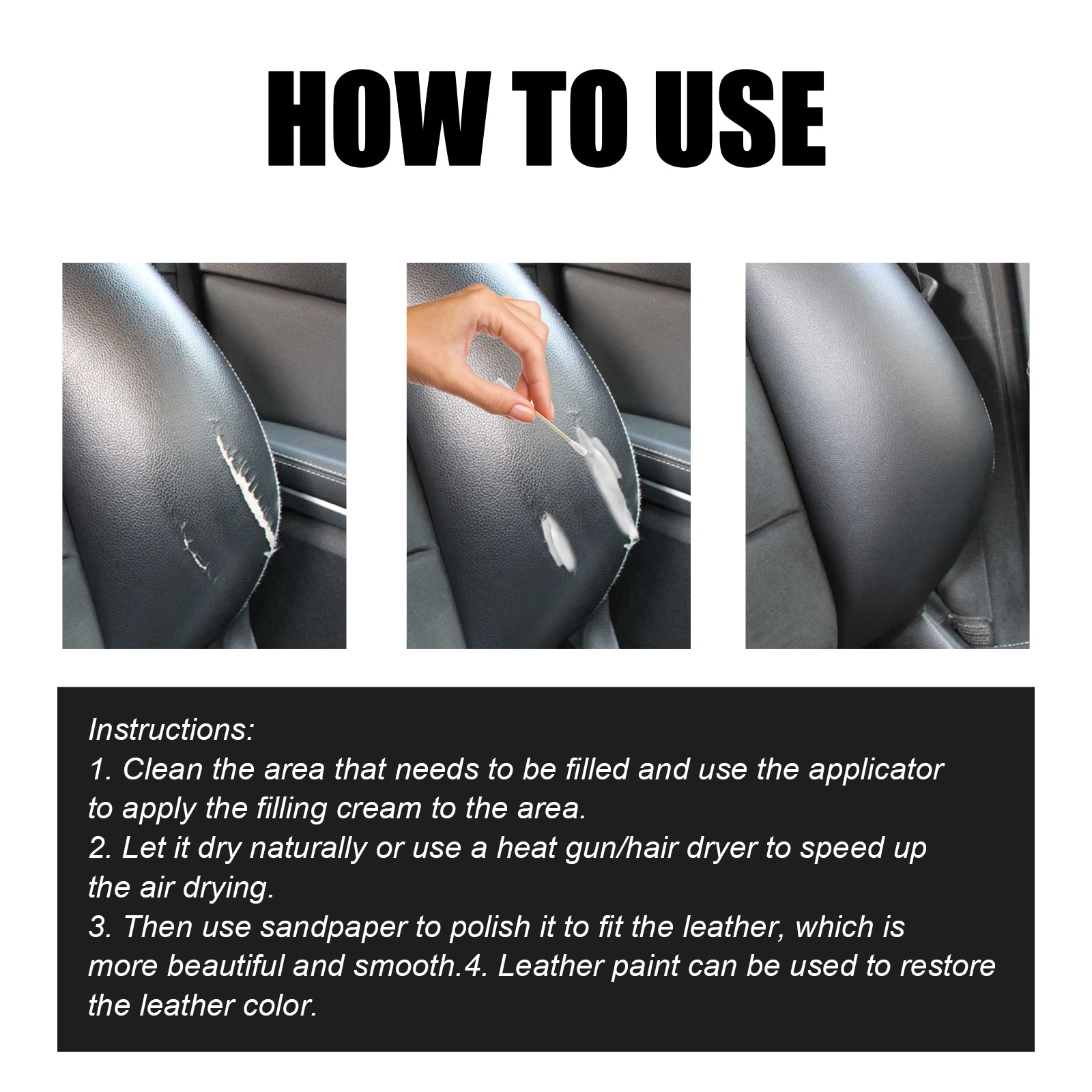 Paintable Repairs Filler, Car Seat Scratch Repair Sofa Leather Repair Cream