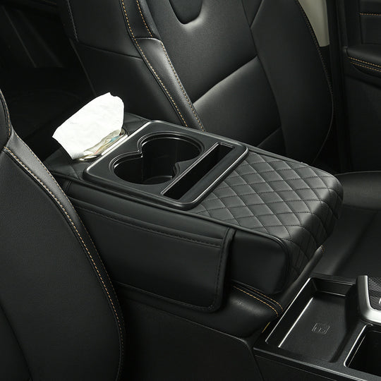 Car Armrest Pad Multi-functional Cup Holder Car Tissue Box Automotive Interior Leather Armrest Riser Pad