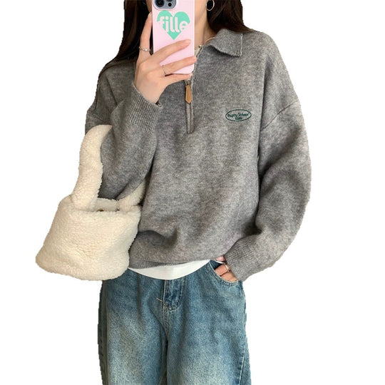 maglione donna con collo polo e zip